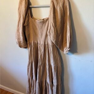 Neuflora Women's Cotton Gauze Tiered Maxi Dress with Puff Sleeves XL